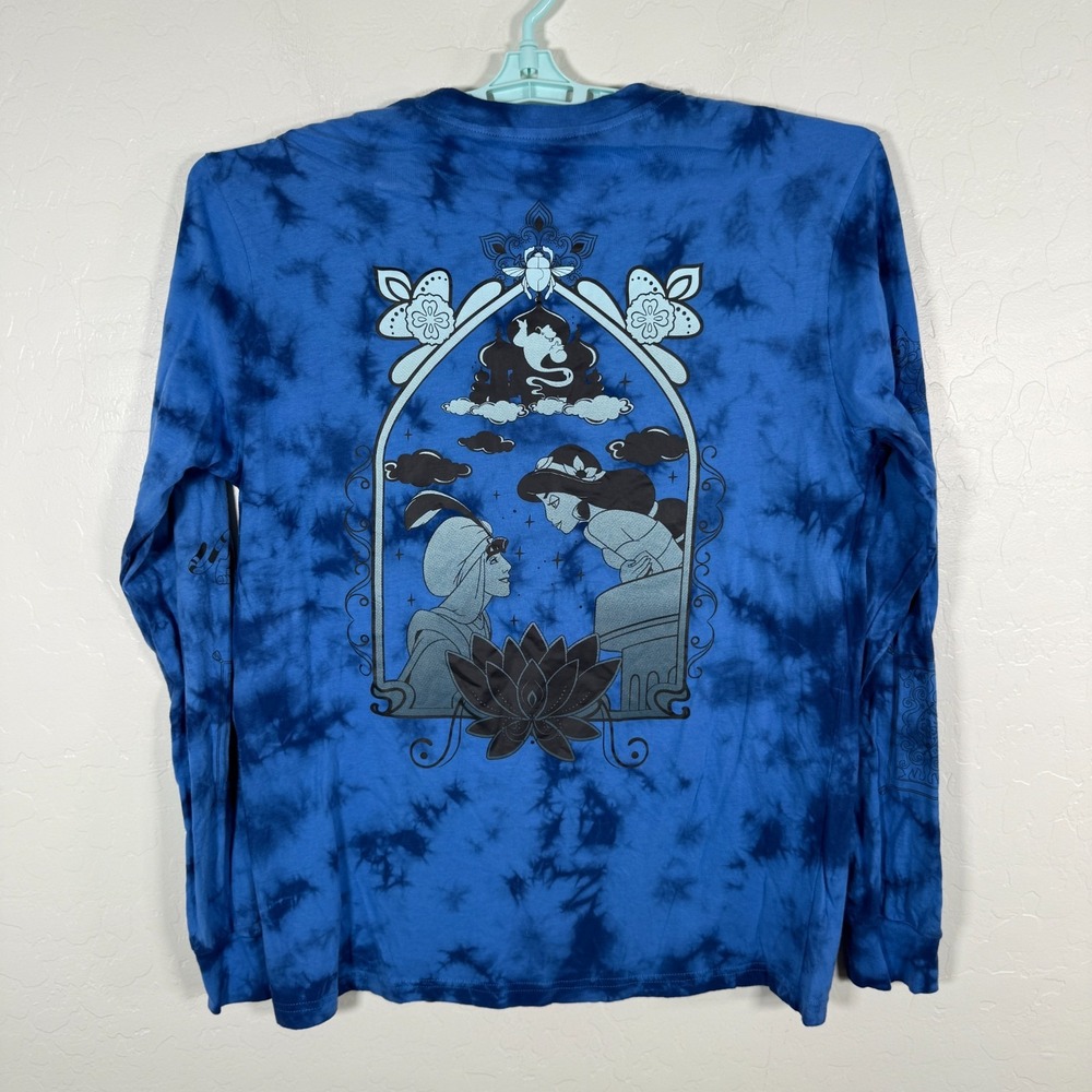 Disney Shirt Mens Medium Blue Aladdin Long‎ Sleeve Tie Dye Our Universe Cotton